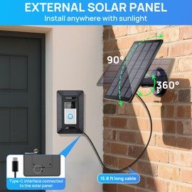 Solar Charger for Ring Doorbell, 2-in-1 with Mount Stand, Micro-USB & Type-C Charging Ports, Compatible with Ring Battery Doorbell (2024 Release) & Ring Video Doorbell (2nd Gen - 2020 Release)
