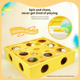 Blizenvtlo Cat Puzzle Toy, Automatic Cat Toy Feather Rotation in 16 Holes Maze, Interactive Cat Toys for Indoor Cats, Cat Feather Toy with Intelligent Sensing, New Upgrade Whack A Mole Kitten Game