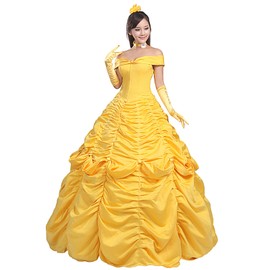 Ainiel Women's Cosplay Costume Princess Dress Yellow Satin (XL, Style 1)