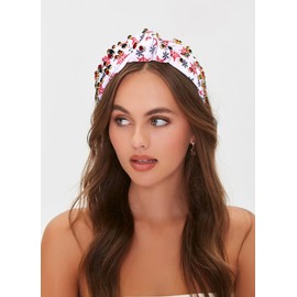 Diadema de Navidad roja y verde con diamantes de imitación de vidrio adornado con anudación Heabdand festiva, con nudo superior, diadema ancha para el pelo para fiesta de Navidad, accesorios de regalo (diadema de copo de nieve roja y verde)