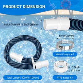 1 1/2" 3Ft Pool Filter Hose for Above Ground, Pool Pump Hoses with Kink-Free Swivel Cuff for Inground Pools, Heavy-duty Replacement Filter Hoses with 2 Clamps, 2 PTFE Tapes, 2 Set