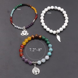 UEUC Natural Gemstone Chakra Bracelets for Women, Multilayer Tree of Life Lotus Crystal Healing Stone Bracelet Sets, Yoga Meditation Reiki Relax Bracelets for Stress Relief(#80)