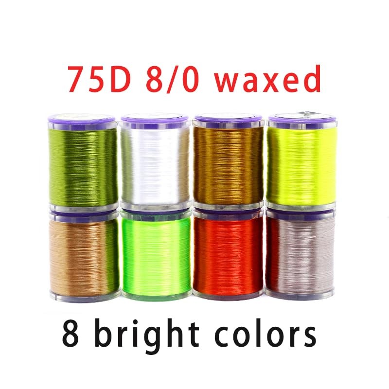 Fly Tying Thread 8 Bright Colors 75D High Tensile Waxed