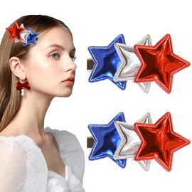 Totelux 4th of July Star Hair Clips PU Hair Pins Red Blue Silver Star Hair Barrettes Alligator Clips Patriotic Hair Accessories for Women Girls Independence Day Party Favor Gift 2Pcs