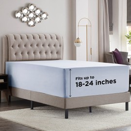 Empyrean Extra Deep Pocket Queen Fitted Sheet Only - Blue Fitted Sheet Queen Size, Soft Queen Fitted Sheets for 18 to 21 Inch Mattresses, Premium Queen Fitted Sheet Deep Pocket with Corner Straps.