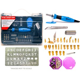 6 in 1 Wood Burning Tool Kit, Leather Tools, Hot Iron On, Soldering Iron, Hot Fix Crystals and Foam Cutter All in One by Calcor