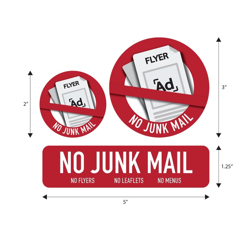 Waterproof No Junk Mail Stickers for Mailbox Mixed Pack Rectangular