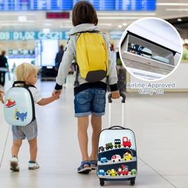 GYMAX Kids Carry On Luggage Set, 12" & 16" 2PCS Rolling Suitcase (Little Airplane)