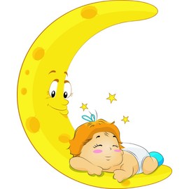 Design With Vinyl Artwork Baby Baby Sleeping on Happy Moon Wall Decal for Children - Represents Happiness Contentment, Peace of Mind Themed Décor - Size: 11 in x 18 in