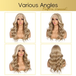 SOMIARIK Blonde Lace Front Wig, 13x4 Pre Plucked Synthetic Lace Front Wig for Women Highlight Dirty Blonde Natural Looking Body Wave Cosplay Daily Party Use 22 Inch