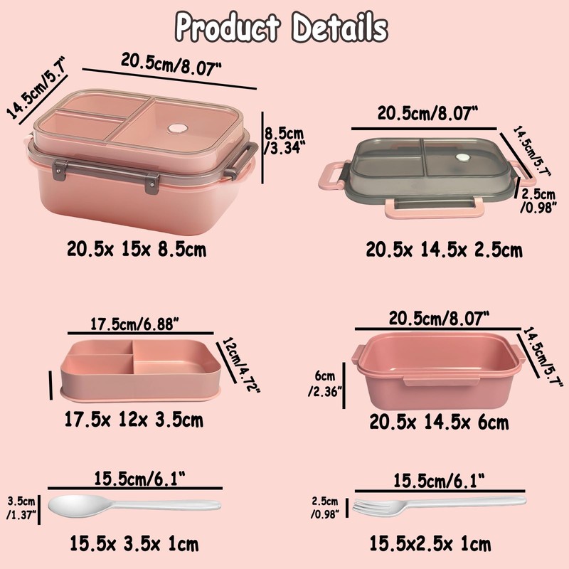 Echehi Portable Lunch Boxes, 2 Layers All-in-One Stackable Lunchbox Utensil