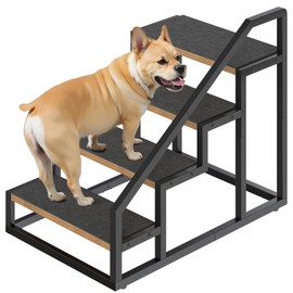 YATINEY Dog Stairs for Small Dogs, 4-Steps Dog Steps for High Beds and Couch, 20.5”H Pet Stairs, Pet Steps for Small Dogs, Dog Stairs with Non-Slip, Rustic Brown and Black LT01BR