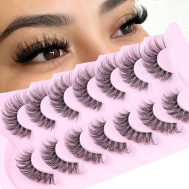 Clear Band Eyelashes 15mm Cat Eye Lashes Natural Look Wispy False Eyelashes 3D Short Fluffy Strip Eye Lashes Pack by Geeneiya, 7 Pairs