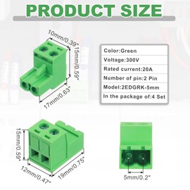 MECCANIXITY 4 Set 2 Pin 5mm 0.2 Inch Pitch PCB Mount Screw Terminal Block Connector Male Female, Green