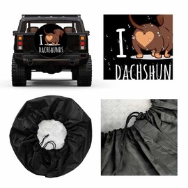 MIYASANG Cute Puppy Spare Tire Cover Funny I Love Dachshunds Heart Butt Sausage Dog Weatherproof Universal Wheel Protectors Camper Tire Covers for Trailer Rv Travel(17 inch)
