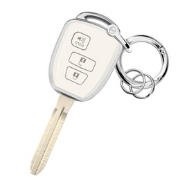 FT FUNTOR Key Fob Cover for Toyota with Keychain,3-Button Soft TPU Full Protection Car Key Shell Protector for Toyota Corolla 2022-2024 4Runner Tacoma Tundra 2016-2024 Accessories (Silver Trim-White)