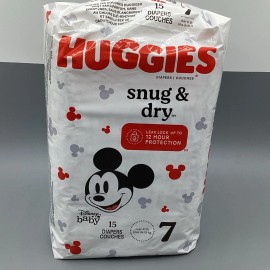 Huggies Snug & Dry Size 7 Baby Diapers 41 lb, 15 count (Mickey Mouse Print)