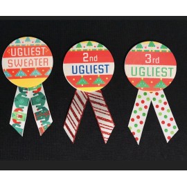 Ugly Christmas Sweater Party Award Ribbons Set Of 3 Ugliest.2nd.3r