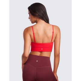 CRZ YOGA Womens Butterluxe Sweetheart Longline Sports Bra - V Neck Adjustable Thin Strap Yoga Camisole Padded Crop Top Deep Red Small