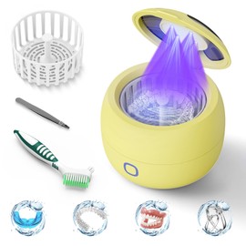 Upgraded Ultrasonic Retainer Cleaner, 45kHz Retainer Cleaner Machine for Denture Cleaner, Retainer Cleaner, Mouth Guard Cleaner, Night Guard Cleaner, Denture Cleaner with 200ML Dental Cleaning Pod1