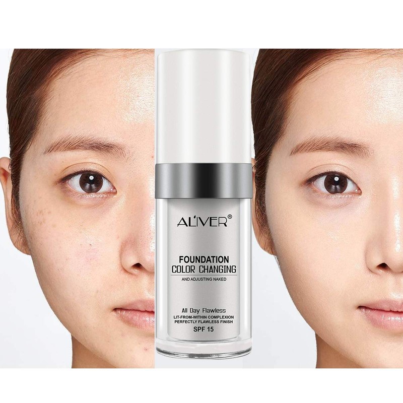 Color Changing Foundation SPF15,Seamless Tone-Matching,Long-Lasting Hydration Nourishment, and Sun Protection