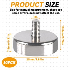 WIYETY Pack of 10 Neodymium Magnets: Magnet with Thread, M5 Threaded Bolts 25 mm Pot Magnet with 24 kg Tensile Force Small Magnets for Screws Eyelet or Hook, Round Neodymium Magnets with Thread