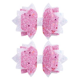 Glitter Pink Hair Bows for Girls - Sparkly Bling Sequin Hair Clips Handmade Hair Bow Clips Non-slip Alligator Clips Hair Accessories for Christmas, Xmas, Holiday, Birthday