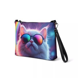 Crafty Heart Studios New Rainbow Sunglasses Cool Cat Crossbody Handbag | Unique & Fun Fashion Purse
