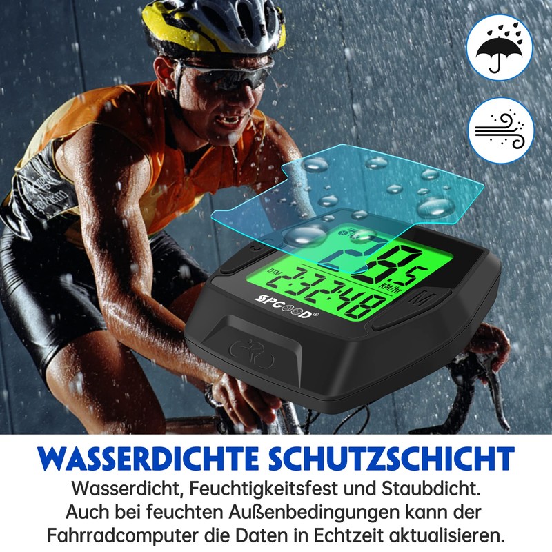 SPGOOD Wireless Bicycle Computer, Speedometer Bicycle, Bicycle Speedometer, Bicycle Computer