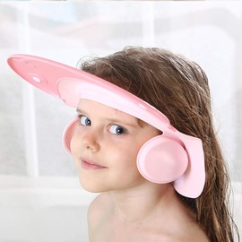 Gorro de baño para bebés, con visera para evitar que el agua entre en los ojos y las orejas, ajustable, para la tina, la cabeza, el enjuague, la protección de los niños y los niños, Rosado