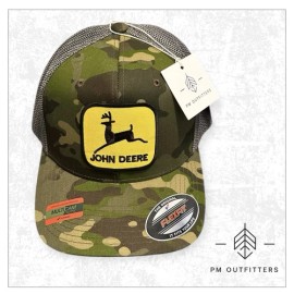 PM Outfitters John Deere Retro Vintage Patch YuPoong Flexfit Multicam Tropic Camo Trucker Hat