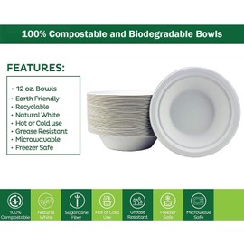 aaksh 555 Pack of 50 Large Strong Quality Bowls Eco-Friendly Compostable Biodegradable Bowls Perfect for Everyday USE Hot & Cold Food Soup Salad Birthday Party 350ml Disposable Bowls