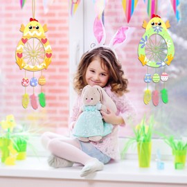 MONCAP Pack of 5 Easter Chicks Craft Set for Children Easter Crafts Easter Chicks for Painting Easter Chicks Creative Set Children Dream Catcher Crafts for Girls Boys Spring Party Easter Gift