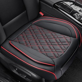 Car Seat Cover Front PU Leather Seat Covers, 2Pcs Universal Bottom Seat Covers for Cars, Anti-Slip, Storage Bags,Full Wrapping Edge Fits 95% of Vehicles(1 Pair, Red Grid)