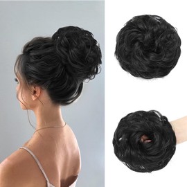 MSBELLE Messy Bun Hair Piece Wavy Curly Fake Hair Buns Synthetic Scrunchie Messy Bun Natural Extensions Updo Hair Pieces for Women (1&, Q5PLUS)