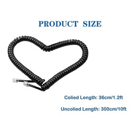 WANGR Telephone Cord, Phone Cord, handset Cord, RJ9/RJ10/RJ22 4P4C Standard Telephone Coiled Wire,10 Feet,Universally Compatible,for Use in Home or Office, Telephone Accessory (Black)