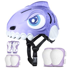 FUNWICT Kids Bike Helmets Animal 3D Cartoon Boys Girls Bike Helmet for 3-8 Years Safety Adjustable Toddler Bike Helmet and Pads Set for Cycling Scooter Skateboard (Purple Set, S: 19.69-21.26 inches)
