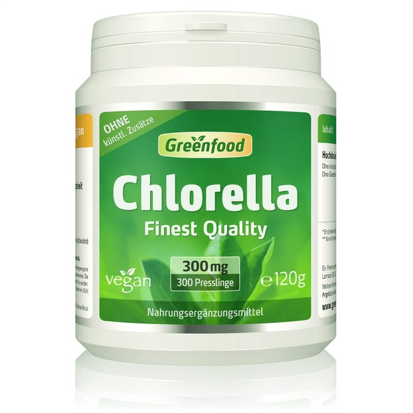 Greenfood Chlorella, 300 mg, 240 pellets - rich in chlorophyll, natural vitamins, minerals and trace elements. No Artificial Additives, Vegan.