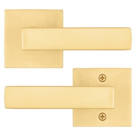 Kwikset Singapore Interior Passage Door Handle, Lever for Closet and Hallway Doors, Reversible Non-Locking Handle Lever, Satin Brass, with Microban Protection