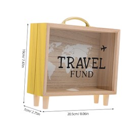 SAFIGLE Travel Fund Piggy Bank - Wood Coin Bank with Handle Vacation Fund Money Box Decorative Savings Box Suitcase for Adults Travel Vacation Wedding Khaki