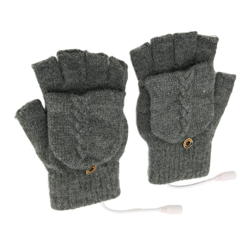 USB Warmer Heated Gloves Flip Half Fingerless Electronic Knitted Hand