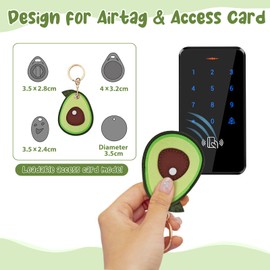MultiValue Leather Keyrings for Women, Lovely Fruit Keychain for Airtag and Access Card, Airtag Holder Keychain (Avocado)