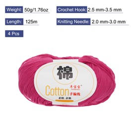Rebower Cotton Yarn,100% Cotton Soft Knitting Yarn [for Hand DIY Bag Cushion Crocheting Knitting Project Home Decor] -4 Packages of 200g/7.05oz(Per Skein 50g/137yards)/Dark Rose Red