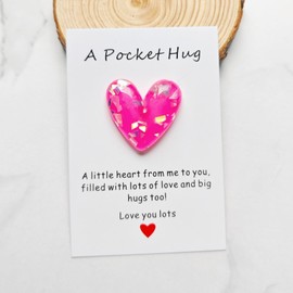 YOJO Pocket Hug Heart with Greeting Cards, Long Distance Relationship Gifts, Gifts for Boyfriend Girlfriend, I Love You Gift for Him Her (Deep Pink)