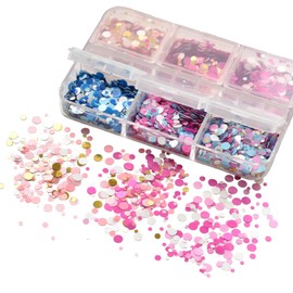 MYmama Round Hologram Round Dots Set of 6 Colors with Case Glitter Enclosed Parts Deco Material Resin Liquid Shaker Nail Handmade