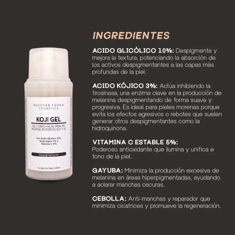 Gel Despigmentante Para Piel Morena Con Ácido Kójico 100ml Piel