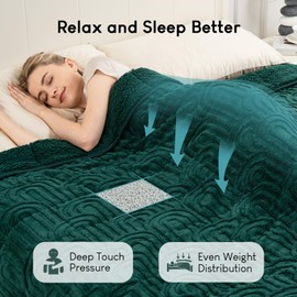 Cottonblue Jacquard Weighted Blanket for Adults 15 lbs Queen Size, Cozy Fluffy Sherpa Fleece Weighted Throw Blankets 60" x 80" for Sleep Relax, Fuzzy Warm Arch Heavy Blanket Soft for Bed Couch, Green