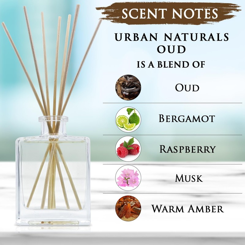 Urban Naturals Oud Reed Diffuser Set – Bergamot, Raspberry, Oud,