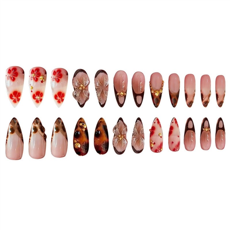 Tortoiseshell Leopard French Tip Press on Nails Medium Almond Fake