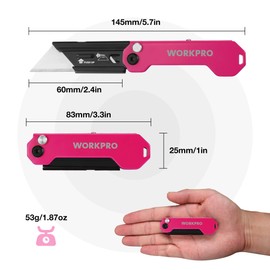 WORKPRO 2PCS EDC Folding Utility Knife, Mini Box Cutter with Quick Open Axis Lock, Quick Change Blade Razor Knife, Foldable Small Pocket Knife with Belt Clip, 2 Packs with 10 Extra Blades